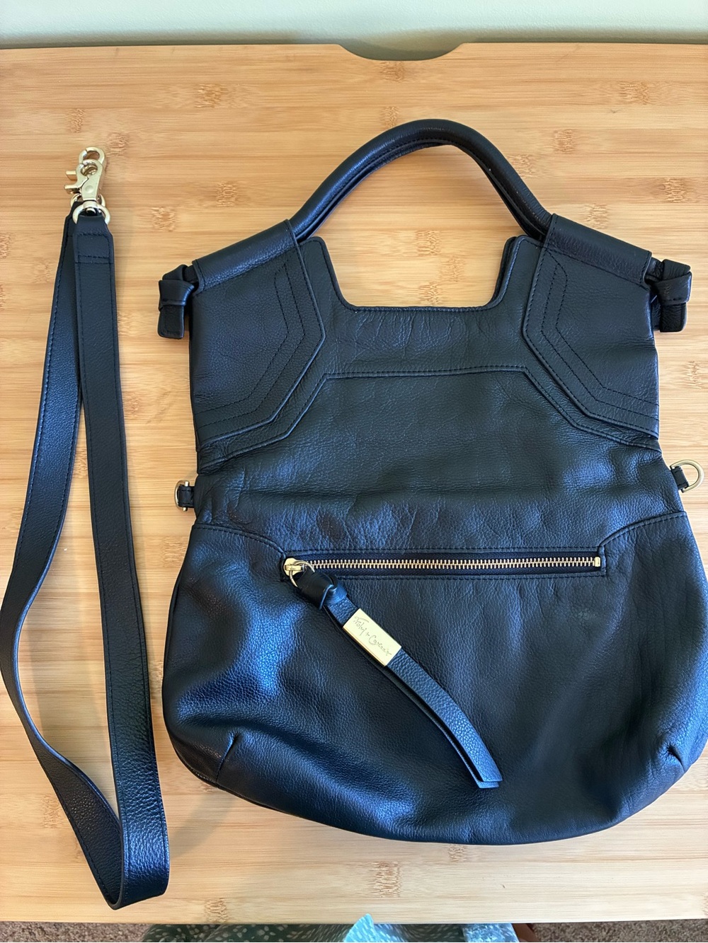 Foley & Corinna Black Leather Fold over Crossbody Bag  NEW